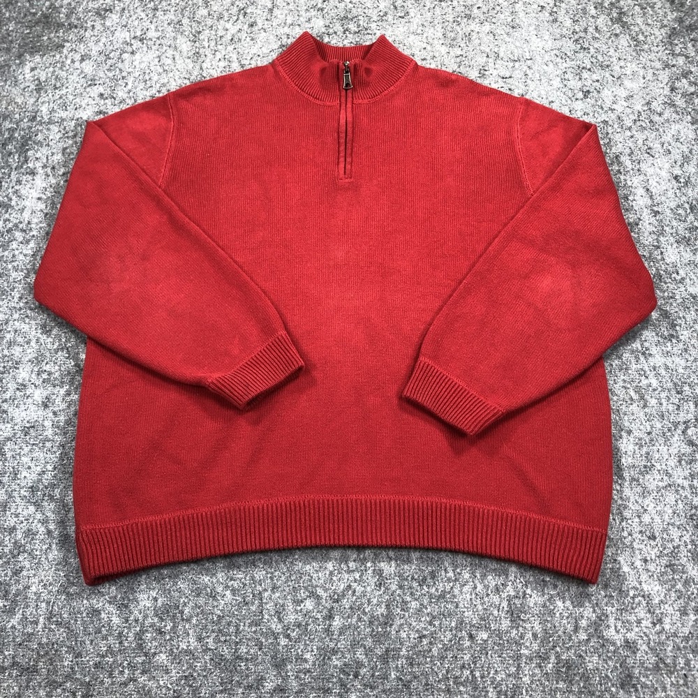 Eddie Bauer Sweater Mens XL Red 1/4 Zip Mock Neck Cotton Knit Pullover Casual